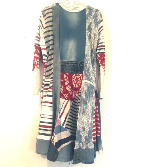 Art to wear patchwork tunic/midi dress women's M boho hippie retro denim whimsy - Picture 10 of 10